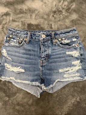 American Eagle Outfitters Distressed Light Blue Denim Shorts with Studs